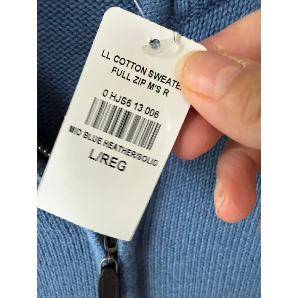 e: L.L.Bean Men’s Full Zip Cotton Cardigan Sweater Blue Large NWT